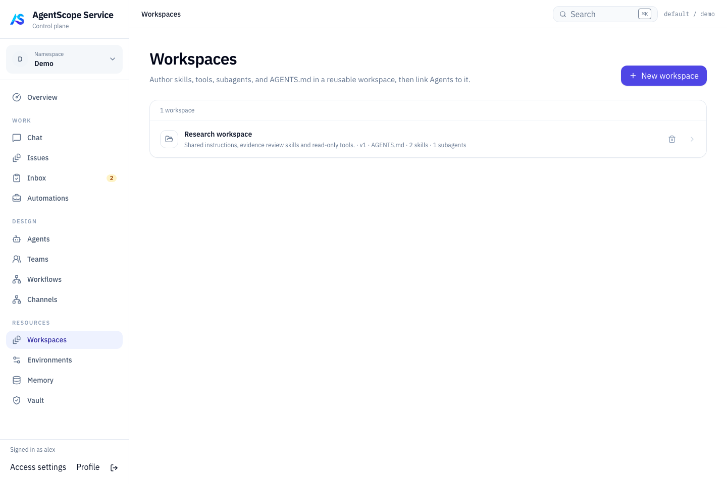 共享 Workspace 列表